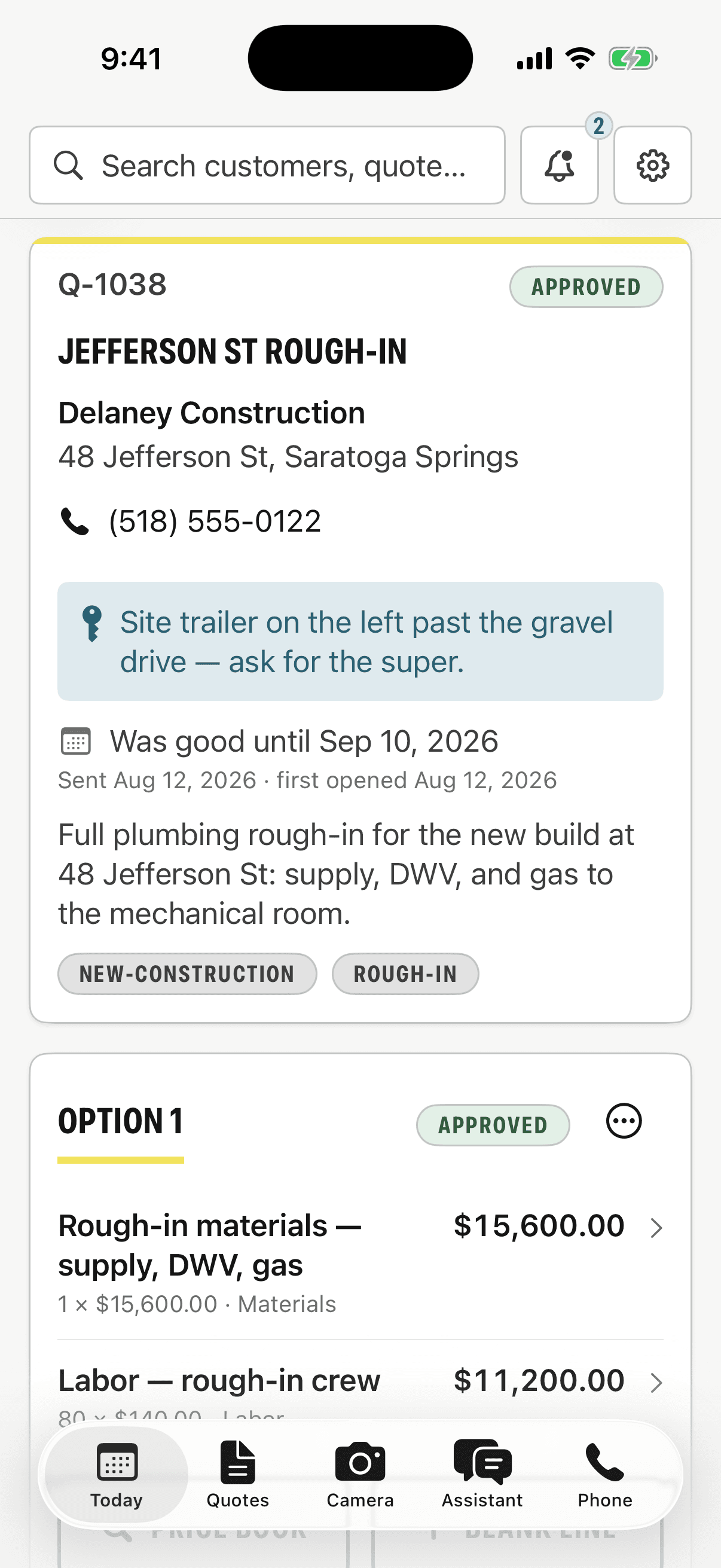 A quote — Armstrong app screenshot with dummy data